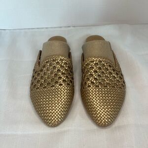 Comfortview Metallic Gold Braided Pointed Toe Mules 7.5